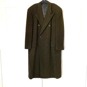 HICKEY FREEMAN Customized Men Green 100% Wool Overcoat Topcoat Double Breasted
